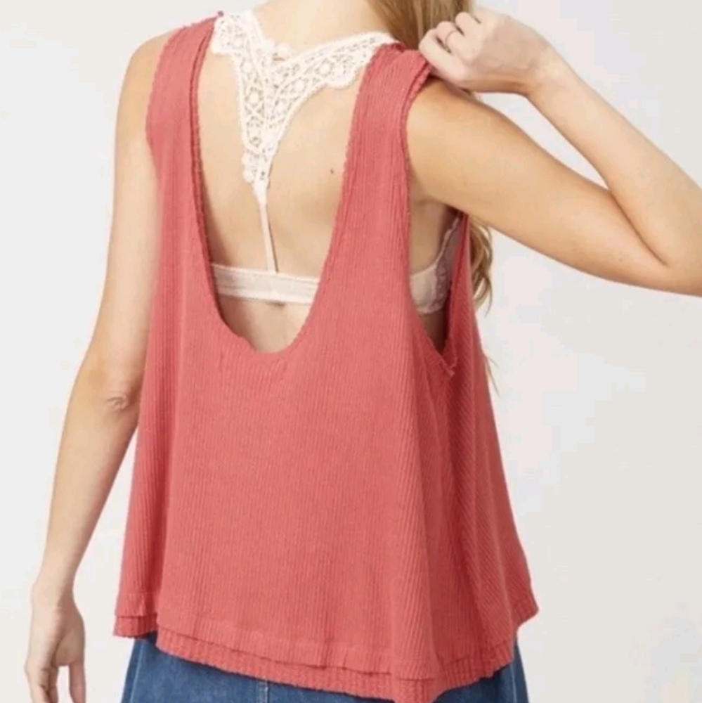 We The Free | Free People Flor De Mayo Tank Top Red Orange Scoop Neck Size S/M - Picture 2 of 9